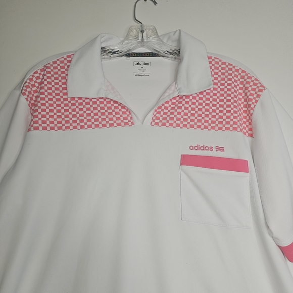 ADIDAS Golf Polo Shirt Size M White and Neon/Pink Men - Picture 3 of 9